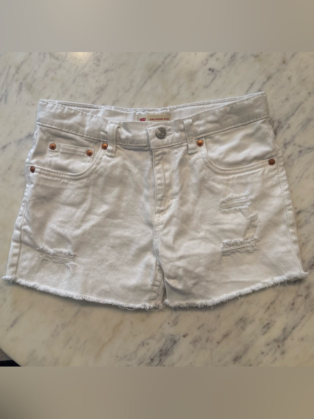 Levi's Girlfriend Distressed White Denim Shorts - 16 Kids